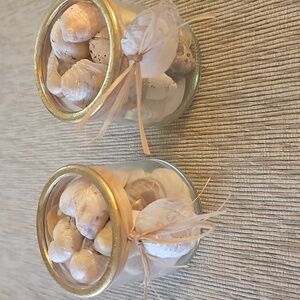 Decorative Glass Jars w/ Gold Trim & Sea Shells. Handmade